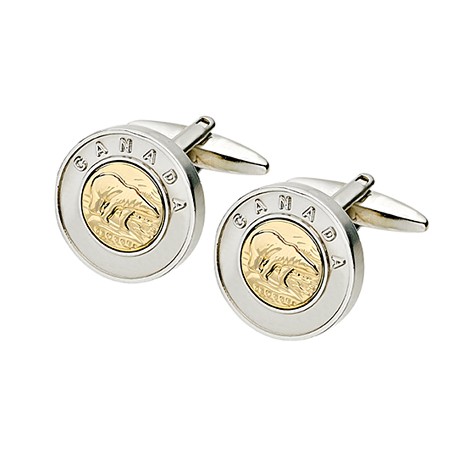 Steel Two-tone 'Toonie' Polar Bear Cufflinks - Click Image to Close